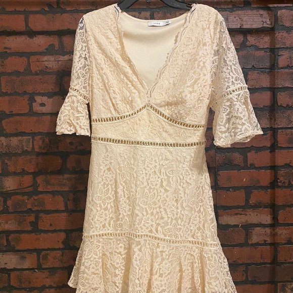 LUSH Cream Dress, Low Neck, Long Sleeve, New - Picture 1 of 5